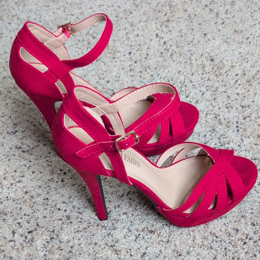 Dream Pairs Red Suede Ankle Strap Heels